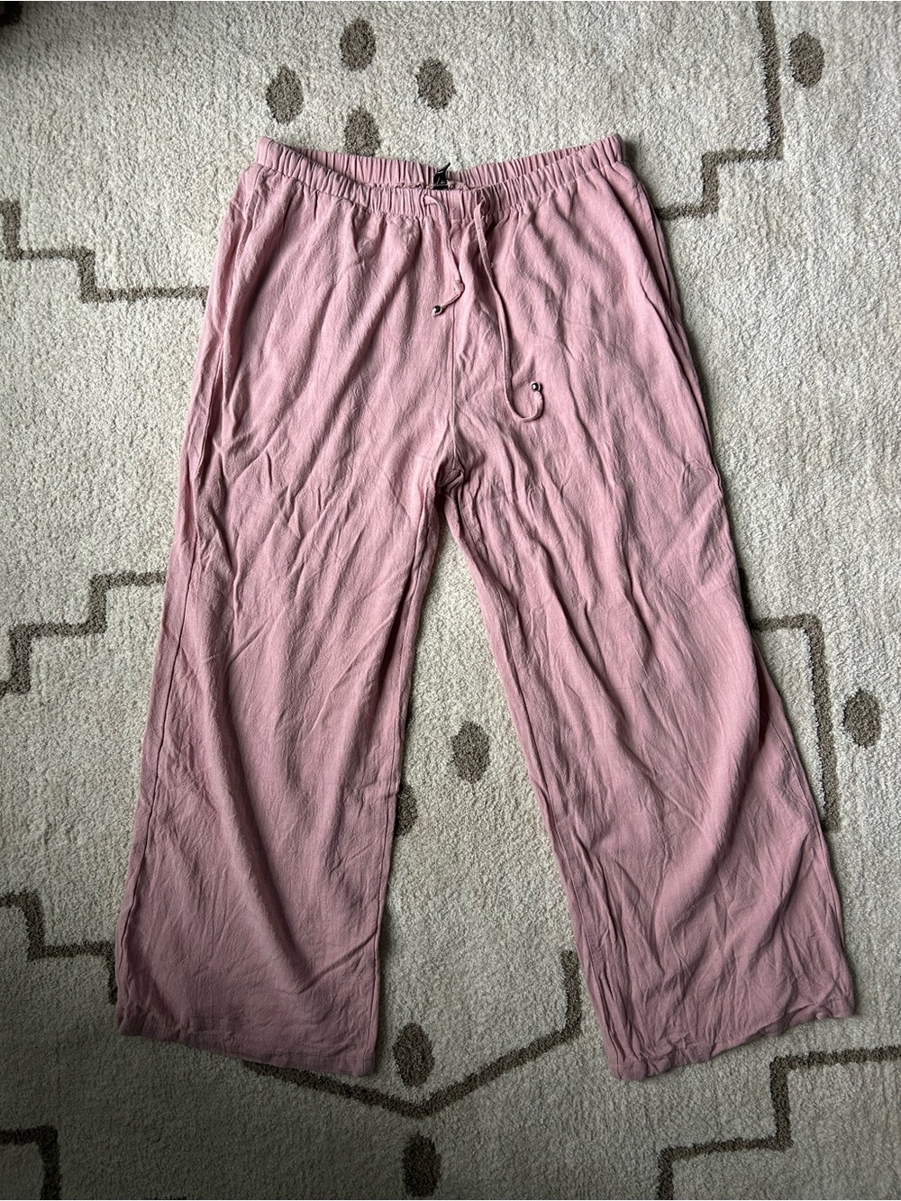 Lillusory Blush Pink Linen Blend Wide Leg Pull-On Pants XL